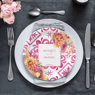 Prato De Papel Fuchsia Majolica azulejo dahlia laranja modelo