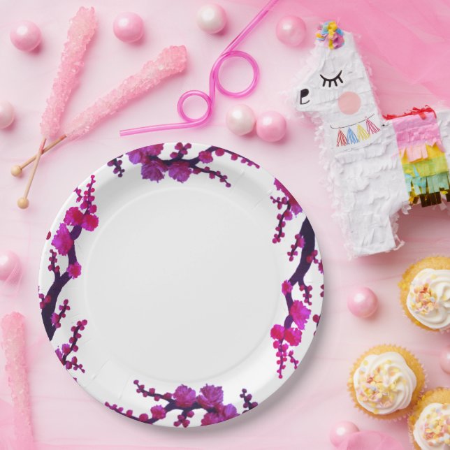Prato De Papel Fuchsia Sakura Brilha Papel de Pintura (Festa)
