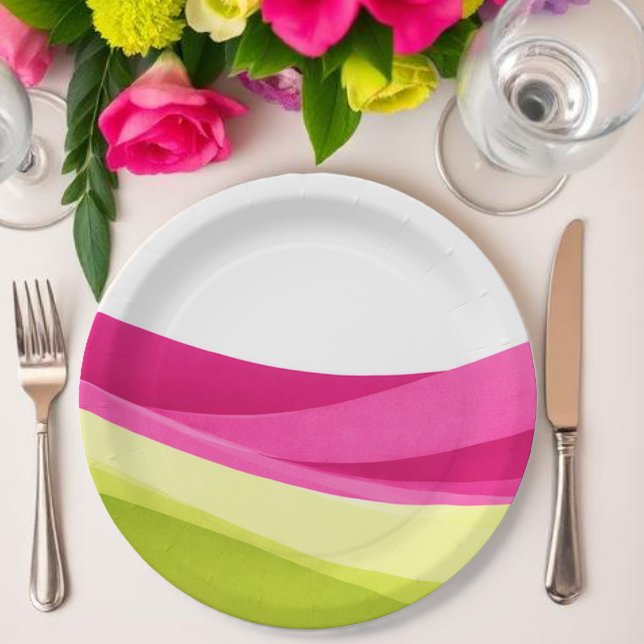 Prato De Papel Fúcsia e Verde Lima (Fuchsia and Lime Green Paper Plates)