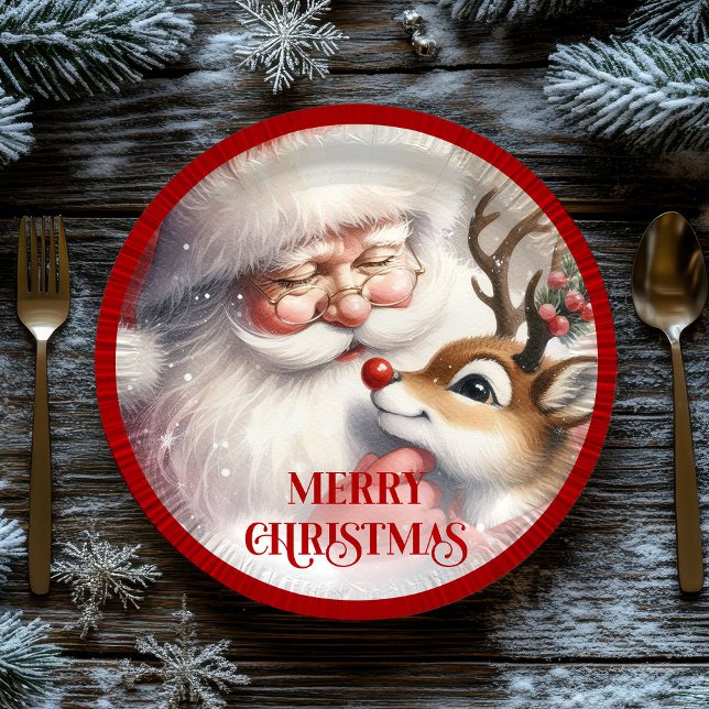 Prato De Papel Fun Cartoon Santa Claus Rudolph Dinner Plates (Fun Cartoon Santa Claus Rudolph Dinner Plates)