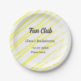 Prato De Papel Fun Club bachelorette party yellow lines backgroun