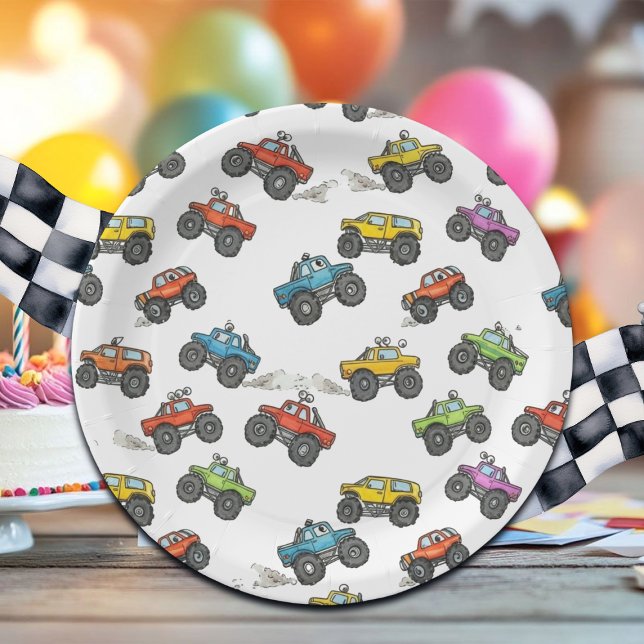 Prato De Papel Fun Monster Trucks Birthday Party  (Criador carregado)