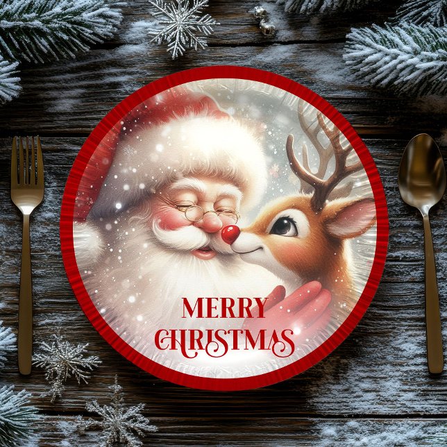 Prato De Papel Fun Santa and Rudolph Christmas Dinner Plates (Fun Santa and Rudolph Christmas Dinner Plates)
