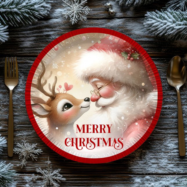 Prato De Papel Fun Santa Rudolph Cartoon Holiday Paper Plates (Fun Santa Rudolph Cartoon Holiday Paper Plates)