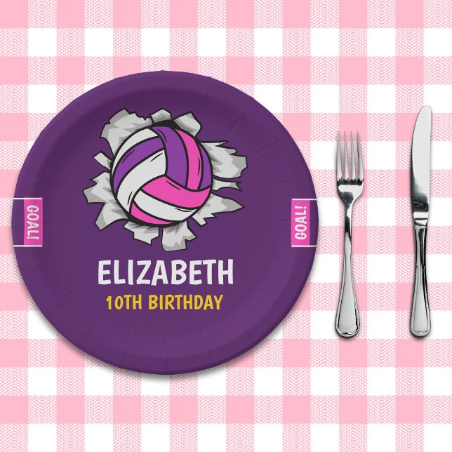 Prato De Papel Fun Volleyball Birthday Girl (Criador carregado)