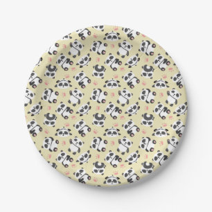 Prato De Papel Fundo de creme com pegada de urso panda fofo