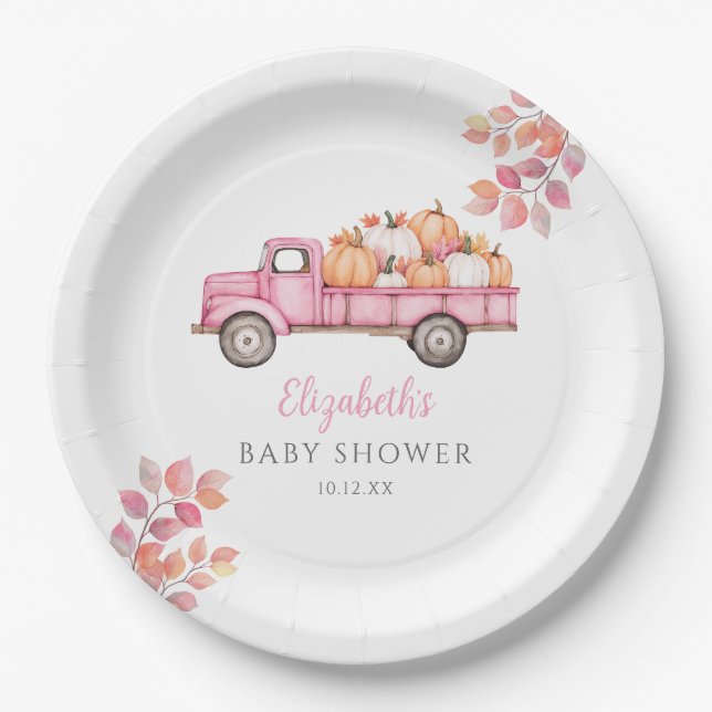 Prato De Papel Fundo de Foto de Chuvade Bebê Pequeno Abóbora Rosa (Frente)