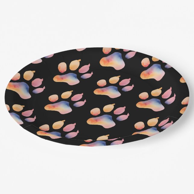 Prato De Papel Fundo de Impressão de Paw de Cores d'Água (Inclinado)