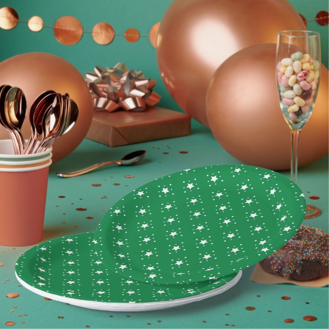 Prato De Papel Fundo de Natal Verde Estrelas (Múltiplo)