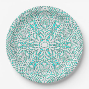 Prato De Papel Fundo Vitoriano Lace Doily Turquoise