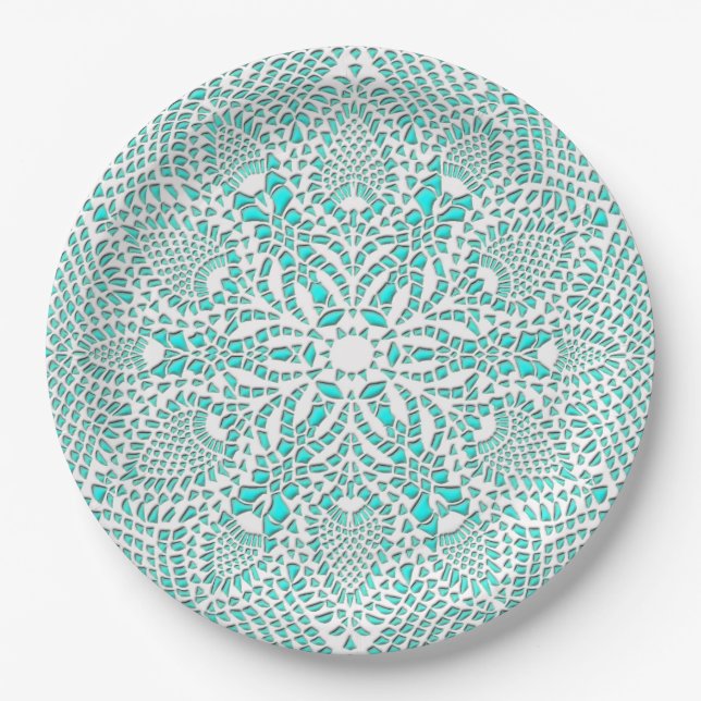 Prato De Papel Fundo Vitoriano Lace Doily Turquoise (Frente)