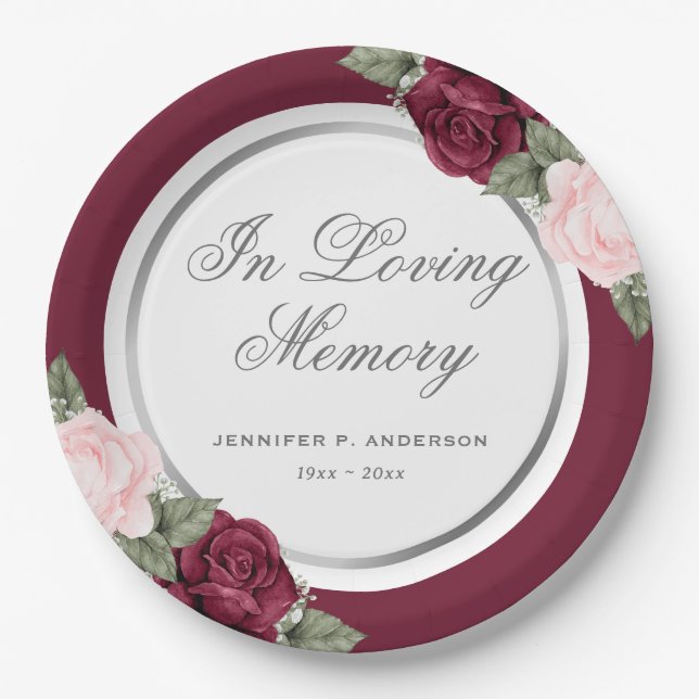 Prato De Papel Funeral Memorial Floral do Silver Vermelho Rosa Wa (Frente)