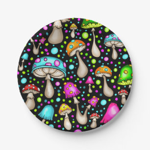 Prato De Papel Funky Groovy Mushroom