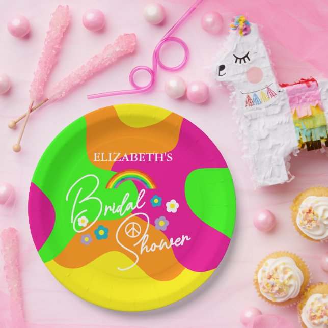 Prato De Papel Funky Retro Bridal Shower (Festa)