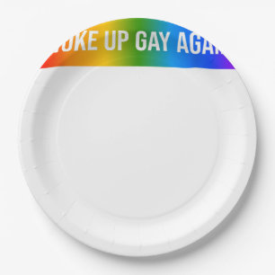 Prato De Papel Funny Acordou Gay de novo LGBTQ+ Arte Arco-Íris Ga