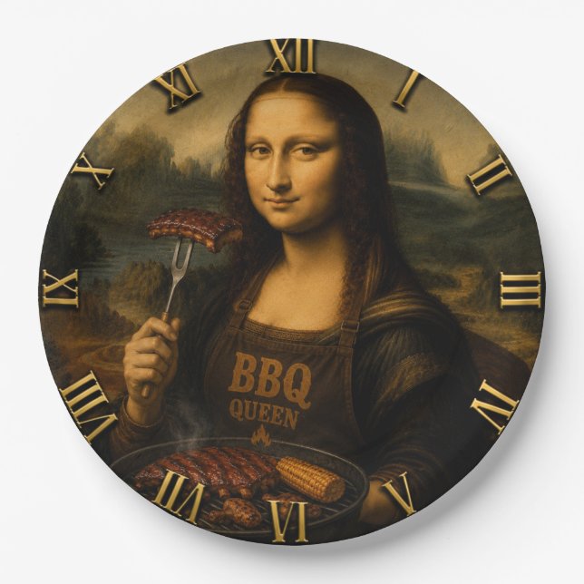 Prato De Papel Funny BBQ Mona Lisa (Frente)