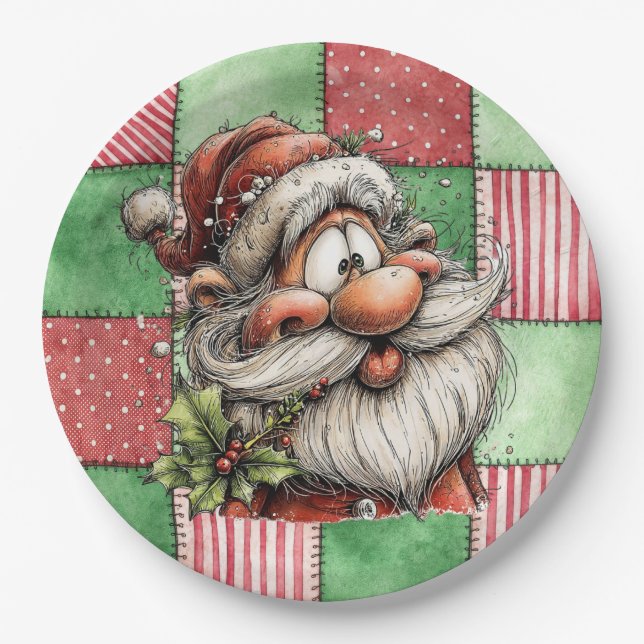 Prato De Papel Funny Cartoon Laughing Santa  (Frente)