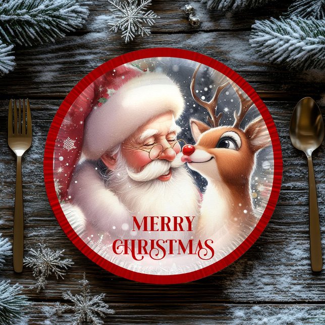 Prato De Papel Funny Cartoon Santa Rudolph Kids Christmas Plates (Funny Cartoon Santa Rudolph Kids Christmas Plates)