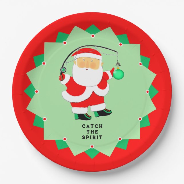 Prato De Papel Funny Christmas Holiday Santa Fishing (Frente)