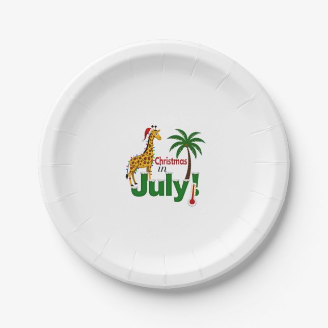 Prato De Papel Funny Christmas in July Shirt Santa Giraffe Palm T (Frente)