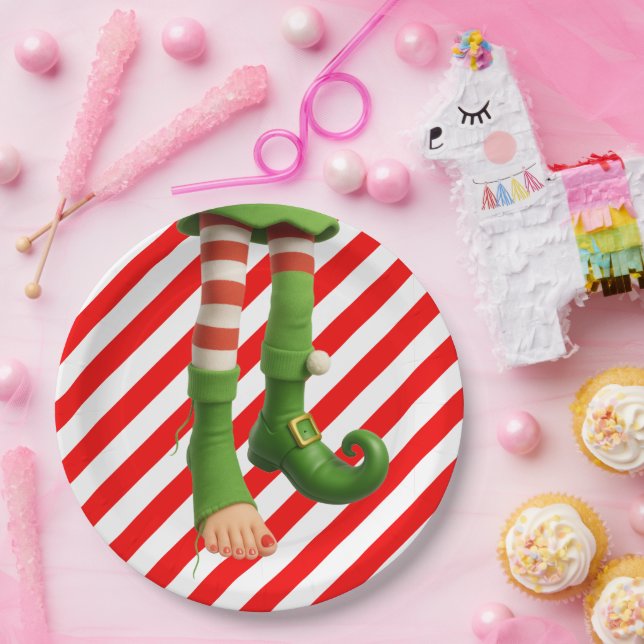 Prato De Papel Funny Elf Legs Christmas | North Pole Mischief  (Festa)