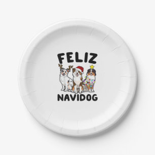Prato De Papel Funny Feliz Navidog, amante de cães pastores austr