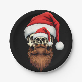 Prato De Papel Funny Hipster Santa Skull Face With Hat Beard Chri