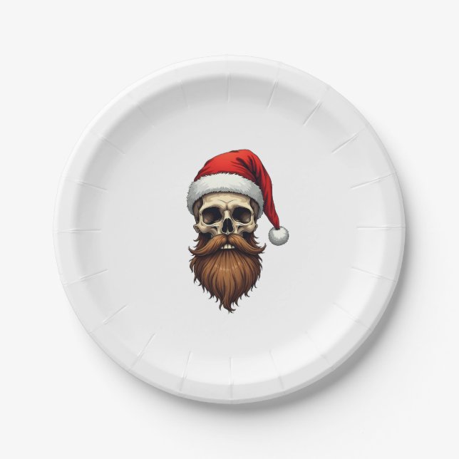 Prato De Papel Funny Hipster Santa Skull Face With Hat Beard Chri (Frente)