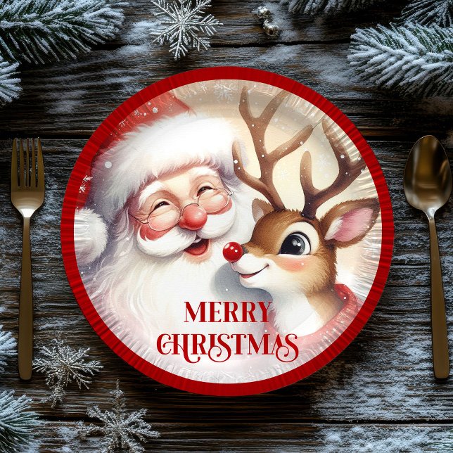 Prato De Papel Funny Holiday Paper Plates Santa Claus Rudolph (Funny Holiday Paper Plates Santa Claus Rudolph)