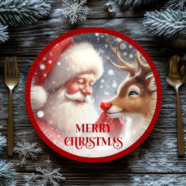 Prato De Papel Funny Holiday Plates Santa and Red Nose Rudolph (Funny Holiday Plates Santa and Red Nose Rudolph)