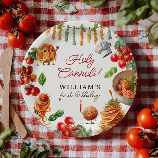 Prato De Papel Funny Holy Cannoli little meatball 1st birthday (Funny Holy Cannoli little meatball 1st birthday Paper Plates)