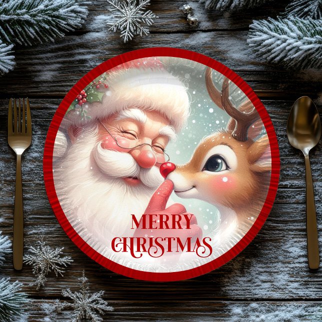 Prato De Papel Funny Santa and Rudolph Festive Holiday Plates (Funny Santa and Rudolph Festive Holiday Plates)