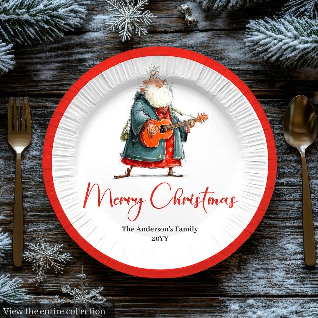 Prato De Papel Funny Santa Claus Watercolor Christmas Plates (Funny Santa Claus Watercolor Christmas Plates)
