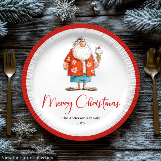 Prato De Papel Funny Santa Claus Watercolor Holiday Plates (Funny Santa Claus Watercolor Holiday Plates)