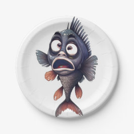 Prato De Papel Funny Surprised Fish – Cartoon Fish Plate Design