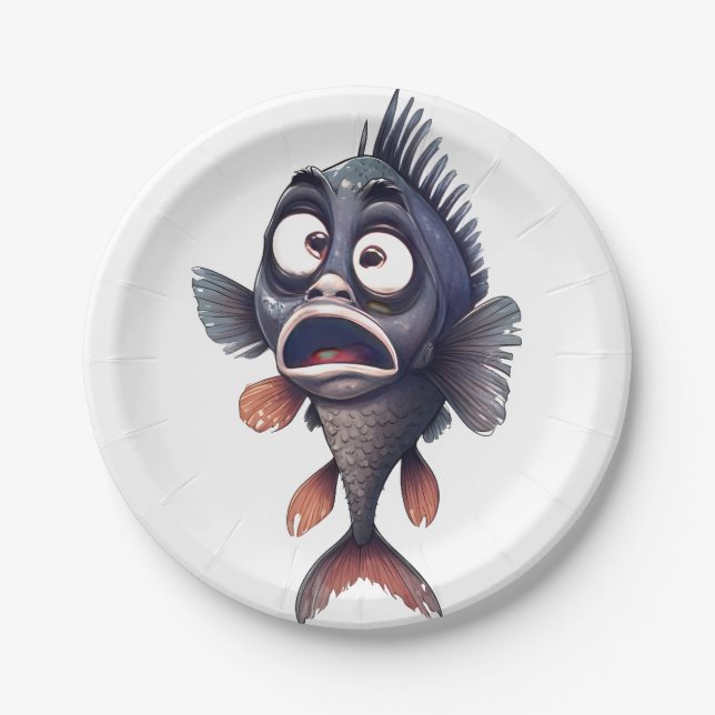 Prato De Papel Funny Surprised Fish – Cartoon Fish Plate Design (Frente)
