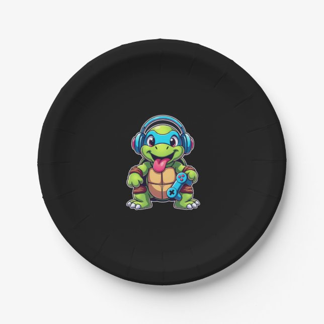 Prato De Papel Funny Turtle Gamer Gaming Turtles Video Game (4) (Frente)
