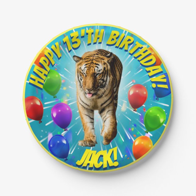 Prato De Papel Funy Tiger Balloon Birthday (Frente)
