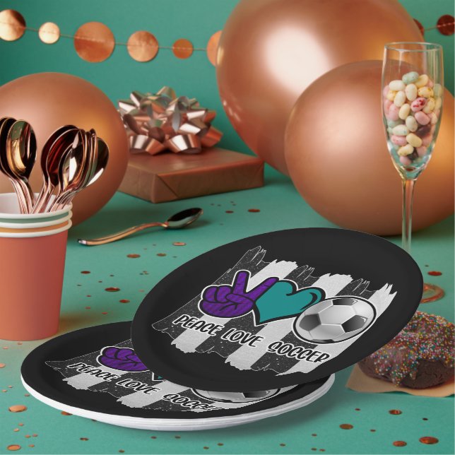 Prato De Papel Futebol de amor à paz em branco e preto (Múltiplo)