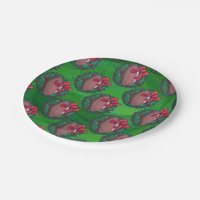 Prato De Papel Futebol em Wreath de Natal em Verde (Inclinado)