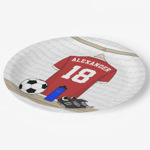 Prato De Papel Futebol Red e White Personalizado Jersey