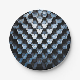 Prato De Papel Futurista Abstrato Azul Geométrico Metálico