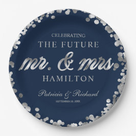 Prato De Papel Futuro Sr e Sra Festa de Noivado Prata Azul