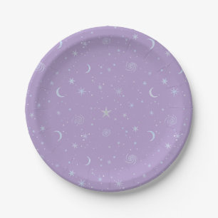 Prato De Papel Galáxia da Meia-Noite Celestial em lavanda clara