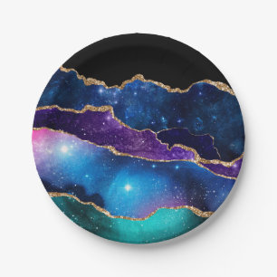 Prato De Papel Galáxia de Pedra Agácida Marmoreada Faux Brilhante