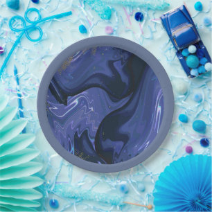 Prato De Papel Galaxy Swirl Blue Glitter Abstrato Padrão cósmico