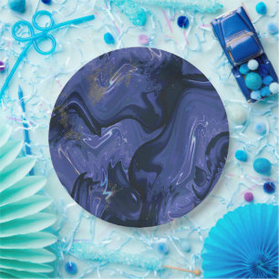 Prato De Papel Galaxy Swirl Blue Glitter Abstrato Padrão cósmico