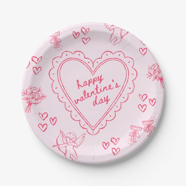Prato De Papel Galentine’s Day Valentine Girly Pink (Frente)