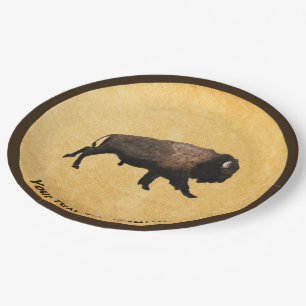 Prato De Papel Galloping Bison Em Papel Antigo