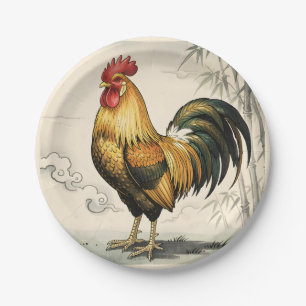 Prato De Papel Galo dourado arte japonesa